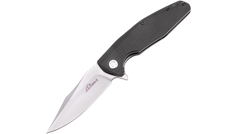 Ultra-X Hugger Linerlock Black Folding Knife, 3.5 satin finish D2 tool steel blade, Black G10 handle, UXHK210K