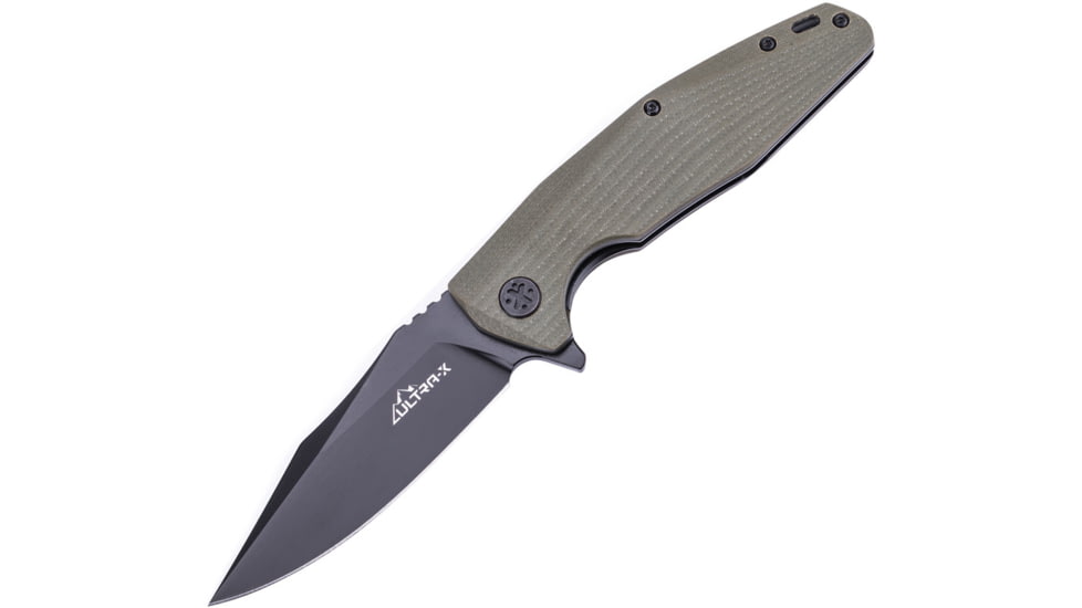 Ultra-X Hugger Linerlock OD Folding Knife, 3.5 black finish 440C stainless blade, OD green G10 handle, UXHK210 I