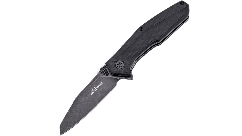 Ultra-X Omen Framelock Black Folding Knife, 3.5 black stonewash finish AUS-8 stainless blade, Black G10 handle, UXHK212E