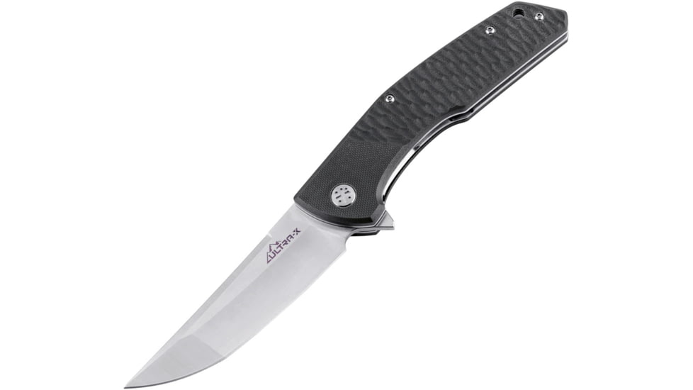Ultra-X Rhino Linerlock Black Folding Knife, 4 satin finish 9Cr18MoV stainless blade, Black sculpted G10 handle, UXHK219C