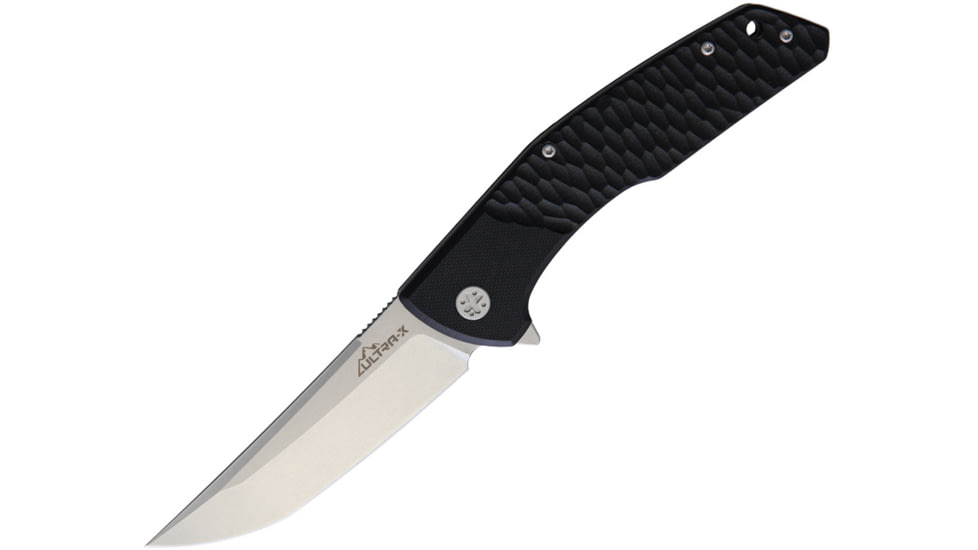 Ultra-X Rhino Linerlock Black Folding Knife, 4 stonewash finish 9Cr18MoV stainless blade, Black sculpted G10 handle, UXHK219B