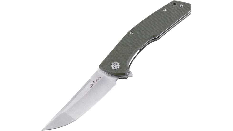 Ultra-X Rhino Linerlock OD Folding Knife, 4 satin finish 9Cr18MoV stainless tanto blade, OD green sculpted G10 handle, UXHK219A
