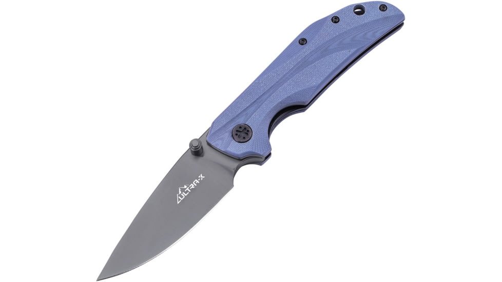 Ultra-X Rye Linerlock Folding Knife, 3.5 gray titanium coated D2 tool steel blade, Blue-Gray G10 handle, UXHK213F