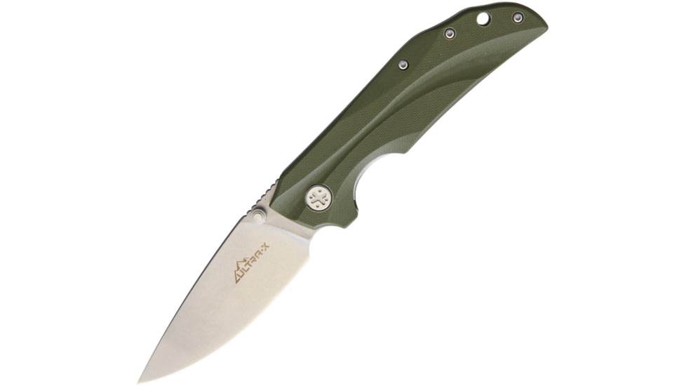 Ultra-X Rye Linerlock OD Folding Knife, 3.5 gray titanium coated D2 tool steel blade, OD green G10 handle, UXHK213G