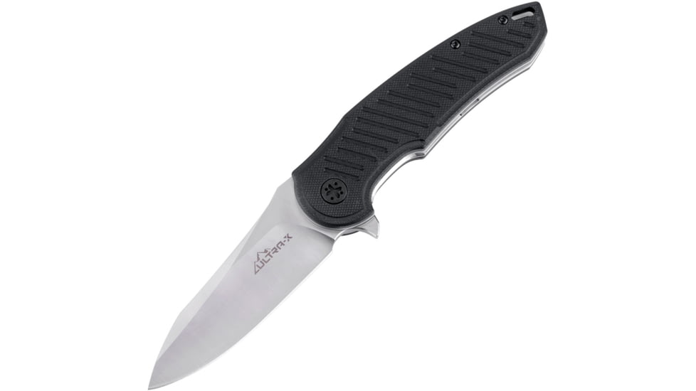 Ultra-X Vulture Linerlock Black Folding Knife, 3.5 satin finish D2 tool steel blade, Black textured G10 handle, UXHK221A