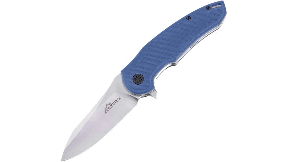 Ultra-X Vulture Linerlock Blue-Gray Folding Knife, 3.5 satin finish D2 tool steel blade, Blue-Gray textured G10 handle, UXHK221B