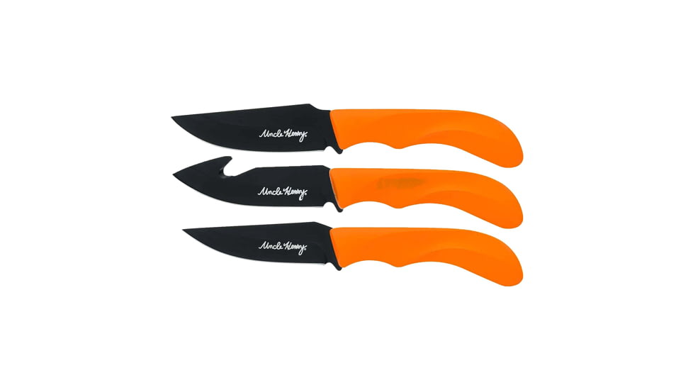 Uncle Henry 3 Fixed Knife Set, 3.25in, Stailess Steel, Fixed Blade, Black Oxide Blade, Bone, Staglon Handle, 1183290