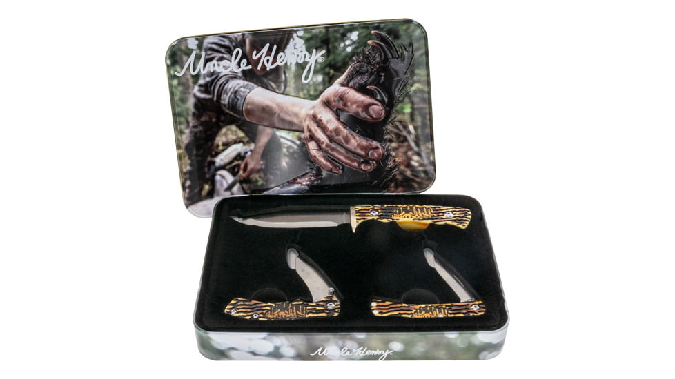 Uncle Henry Knife 3pc Fixed Wolf Gift Set W/tin Promo Q4