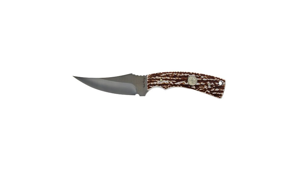 Uncle Henry Sharpfinger Challenge Coin Promo Fixed Blade Knife, 3.9in, Stainless Steel, Bone Staglon Handle, 1259534