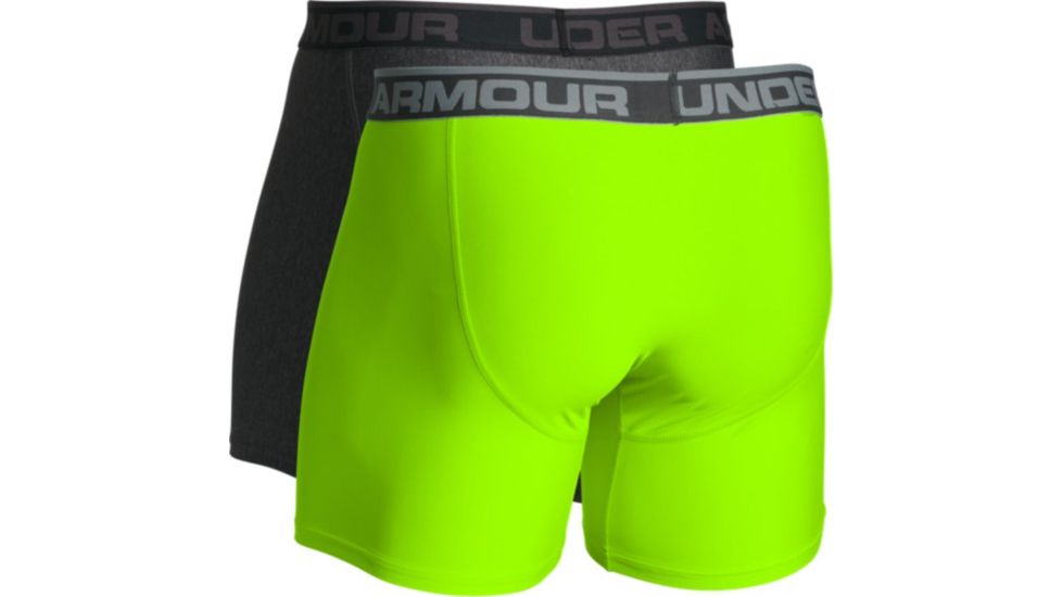 Under Armour Original Series 6 Inch Boxerjock 2-Pack, Carbon Heather/Hyper Green, SM, 1282508-091-SM