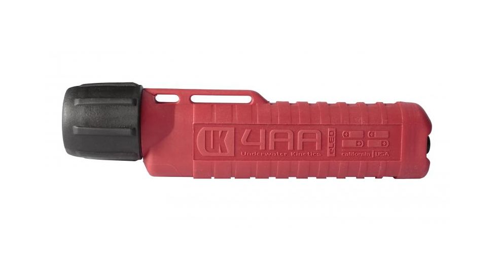 Underwater Kinetics 4AA eLED - Herculite, Red/Black Retail single pack, Girl side label, tail switch, with batteries, Red 514617