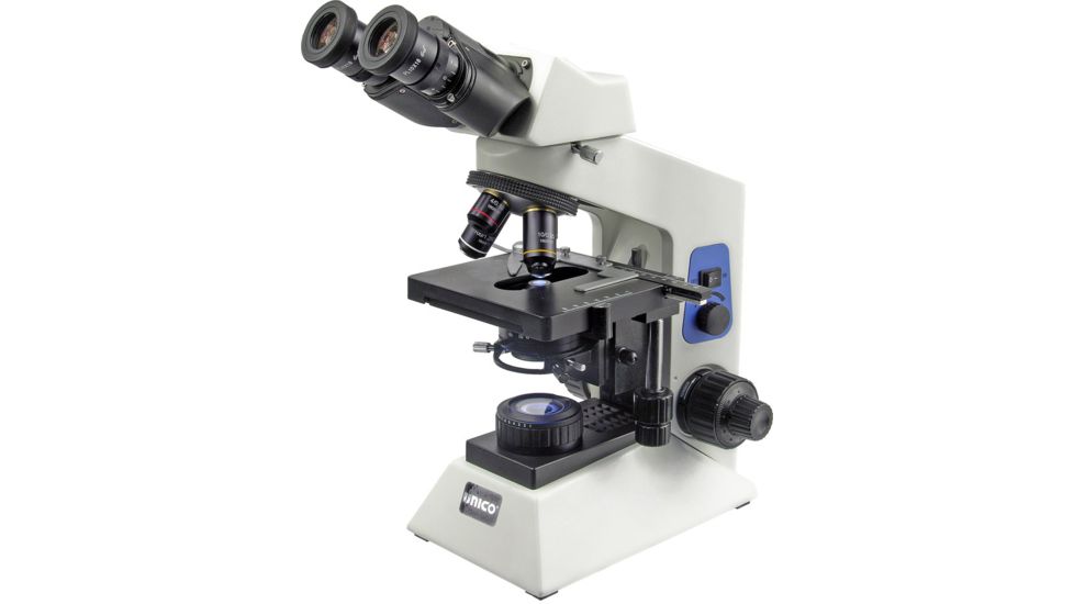 UNICO G504 LED Illuminated Binocular Microscope w/ Seidentopf Binocular Head, Paired 10x Eyepiece Plan Objectives 4x-10x-40x-100x, Mech. Stage 90V-240V G504