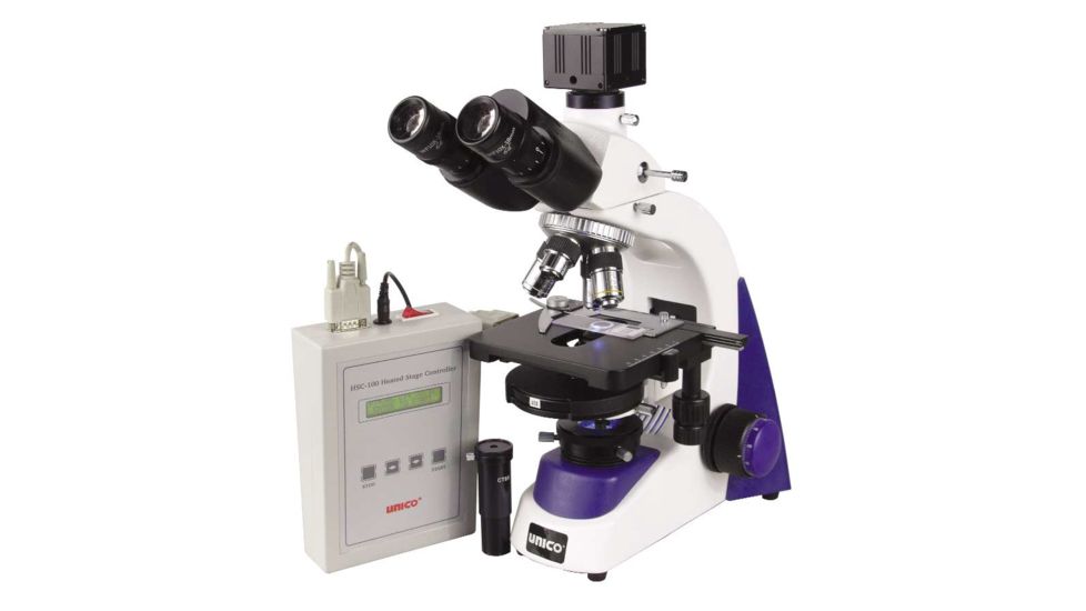 Unico G390PL-LED Microscope Binocular WF10X, 4, 10, 40, 100X Plan Heated Stage  Abbe N.A. 1.25 LED Illuminated G390PL-LED
