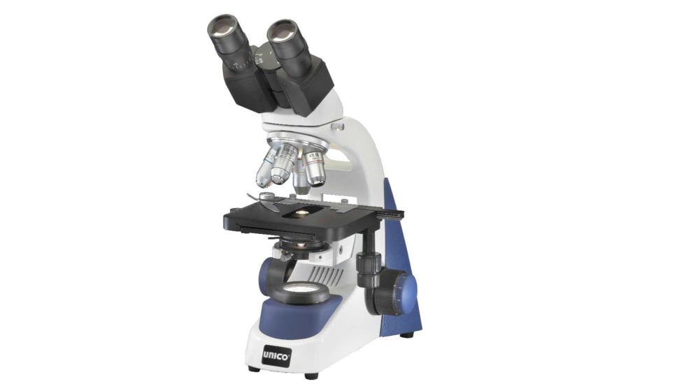Unico G380-PPL Microscope Binocular WF10X, 4X, 10X, 40XR, 100XR Plan MECH.  Abbe N.A. 1.25 LED Battery Pk. Illumination &amp; carry case G380-PPL