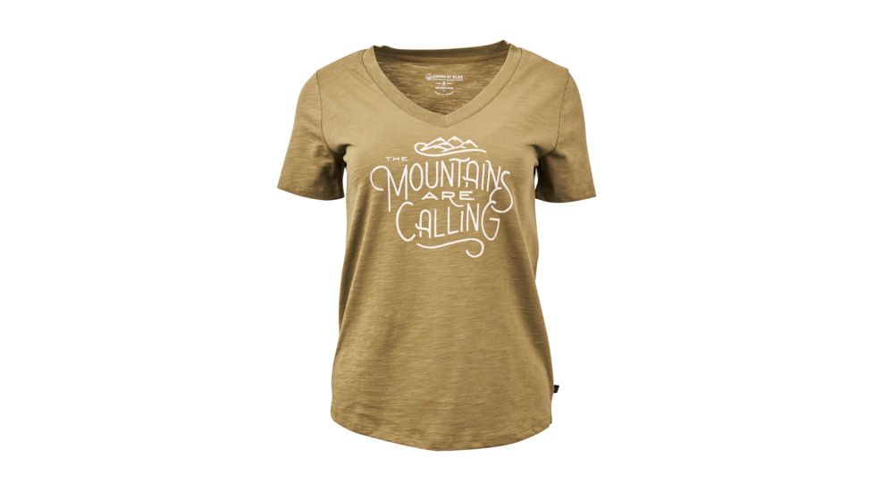 United By Blue Mountains Are Calling Short Sleeve Graphic V-Neck - Womens, Olive, Small, 201-095-06324