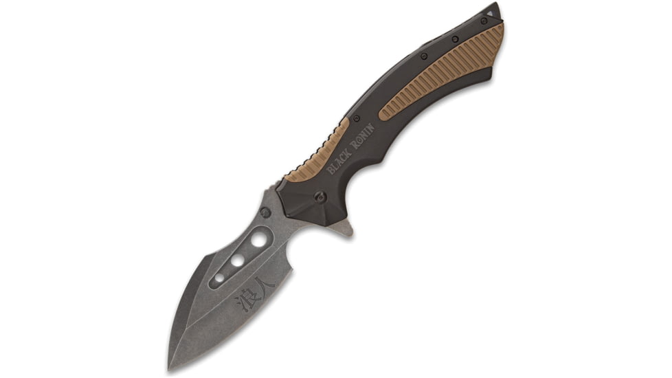 United Cutlery Black Ronin Linerlock A/O Folding Knife, 4.75 black stonewash finish 3Cr13 stainless blade, Black ABS handle with dark earth TPU insert, UC3407