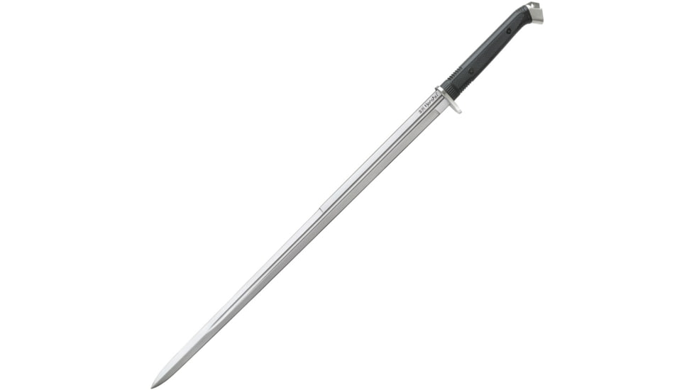 United Cutlery Honshu Double Edge Sword, 41in Overall, 30.5in Satin 1065 Carbon Steel Blade, Black Tpr Handle, Steel Guard, Black Wood Scabbard, Black, UC3245