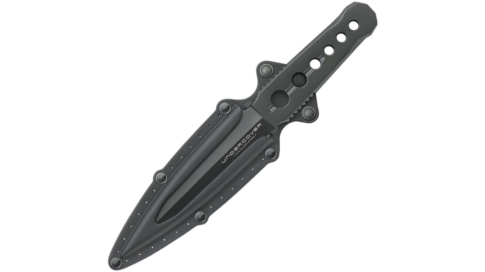 United Cutlery Undercover CIA Stinger Knife, 7.13in Overall, 3.88in Black Oxide Coated Double Edge 3Cr13 SS Dagger Blade, One-Piece, Removable Boot Clip, Black Nylon Sheath, UC3344