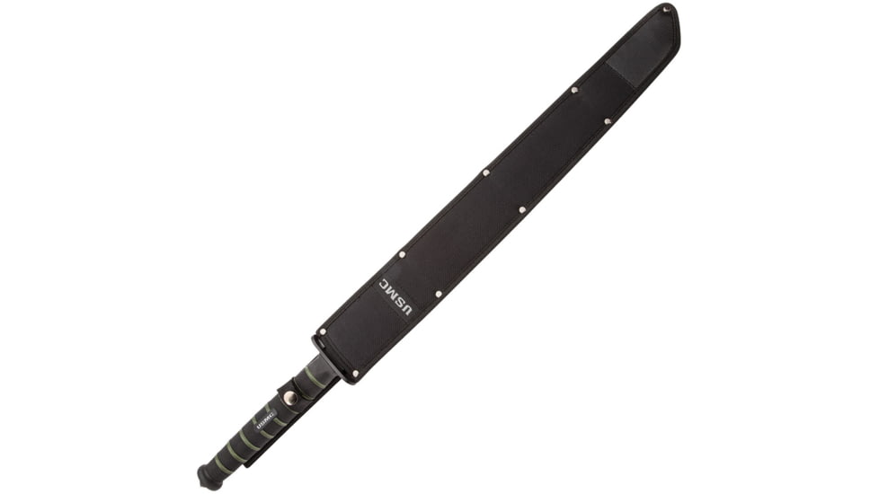 United Cutlery USMCout Combat Sword, 27.5in Overall, 19.75in Black Aus-6 SS Tanto Blade, Black/Green Rubberized Handle, Glass Breaker, Black Nylon Sheath, Black/Green, UC3157