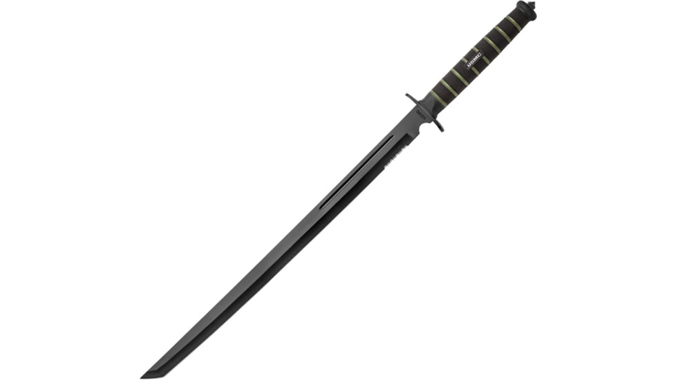 United Cutlery USMCout Combat Sword, 27.5in Overall, 19.75in Black Aus-6 SS Tanto Blade, Black/Green Rubberized Handle, Glass Breaker, Black Nylon Sheath, Black/Green, UC3157