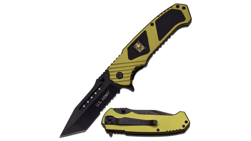 US Army Folding Blade, 3.5in, Stainless Steel Blade, Green Aluminum Handle A-A1024GN