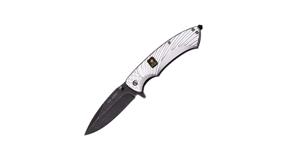US Army Folding Blade, 3.5in, Stainless Steel Blade, Silver Aluminum Handle A-A1025SP