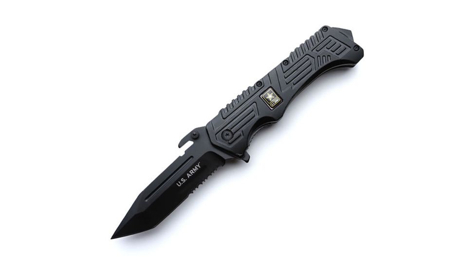 US Army Folding Blade, 4.1in, Stainless Steel Blade, Black Aluminum Handle A-A1022BKT