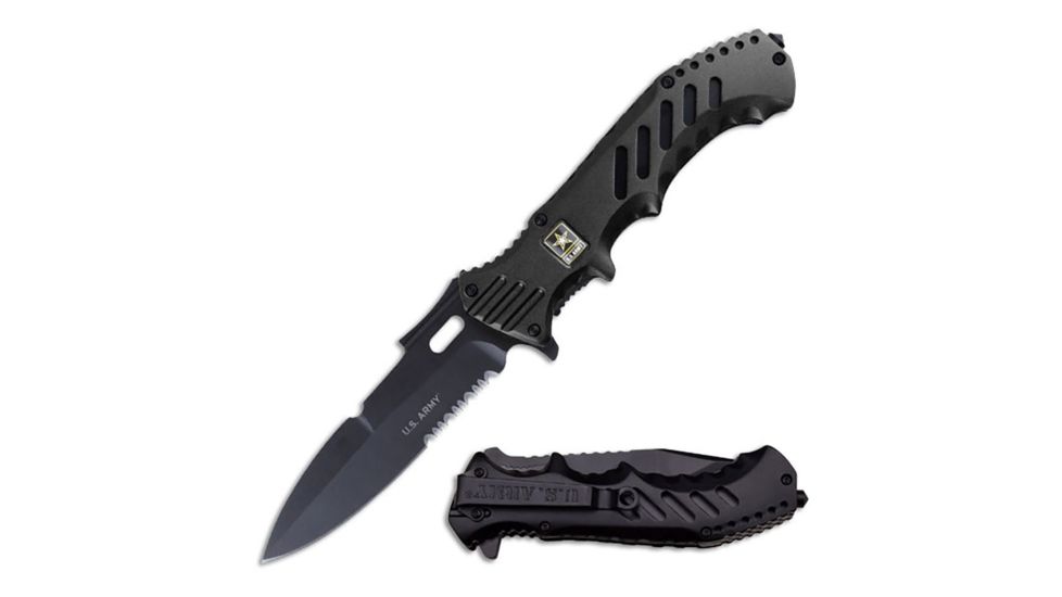 US Army Folding Blade, 4in, Stainless Steel Blade, Black Aluminum Handle A-A1020CB