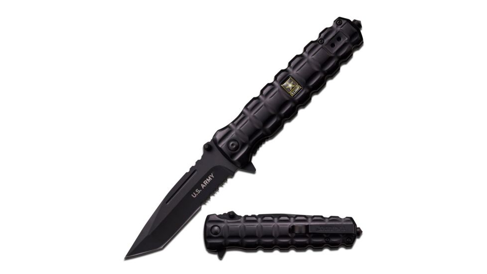 US Army Folding Blade, 4in, Stainless Steel Blade, Black Stainless Steel Handle A-A1026BK