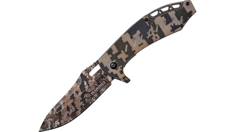 US Army Marines Linerlock A/O Camo Folding Knife,3.875in,Digital Camo,G10 Handle USMA1043DG