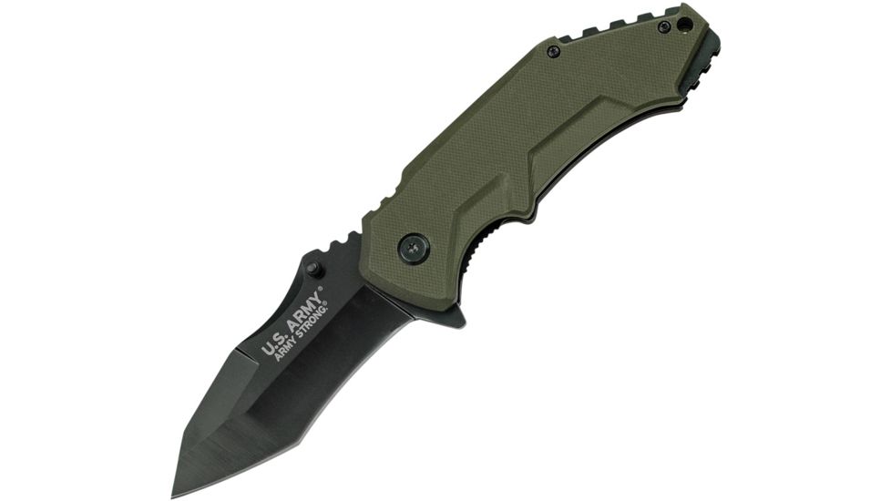 US Army Linerlock A/O Green Folding Knife,3.5in,Tanto,Olive Green,G10 Handle, A-A1014GN