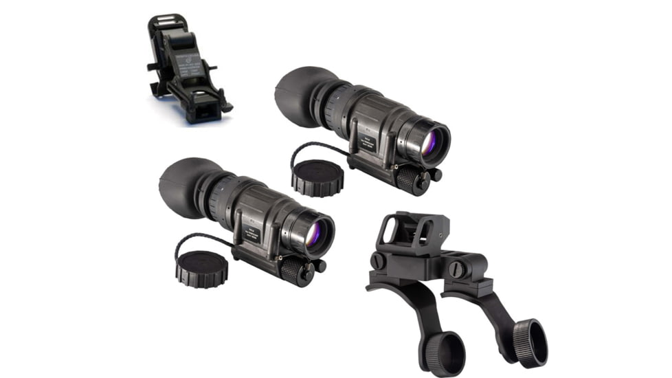 US Night Vision Rhino Arm, TRYBE Optics PVS-14 GEN 3 Green Phosphor Night Vision Monocular, Min 2000 FOM, 64-72 lp/mm, High Power, and TRYBE Optics PVS-14 Dual Bridge Mounting System