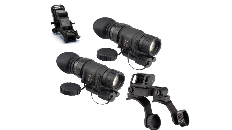 US Night Vision Rhino Arm, TRYBE Optics PVS-14 GEN 3 White Phosphor Night Vision Monocular, Filmless Tube, 64-72 lp/mm, Regular, and TRYBE Optics PVS-14 Dual Bridge Mounting System