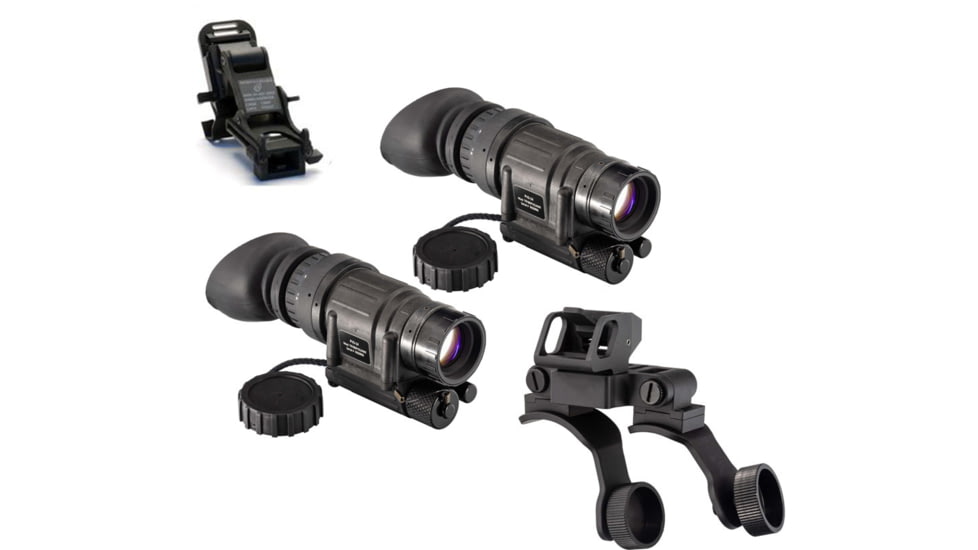 US Night Vision Rhino Arm, TRYBE Optics PVS-14 GEN 3 White Phosphor Night Vision Monocular, Min 1600 FOM, 64-72 lp/mm, Regular, and TRYBE Optics PVS-14 Dual Bridge Mounting System