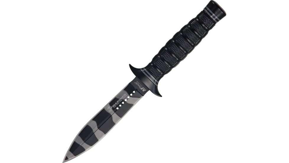 USMC Marine Fixed Blade Knife,5.25in,Urban Camo Double Edge Stainless Dagger Blade,Black Textured Alum Handle/Gray Stripe Trim USM1025UC
