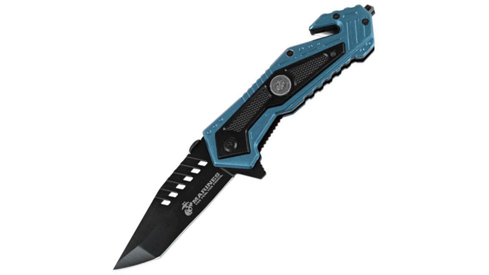 USMC Salvager Rescue Linerlock A/O, Blue Knife USMA1033BL