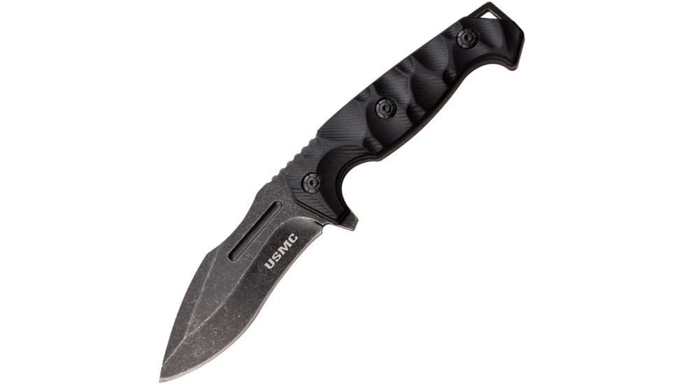 USMC USMC Fixed Blade Knife, 4 black stonewash finish 3Cr13 stainless blade, Black sculpted FRN handle, M-FIX001SW