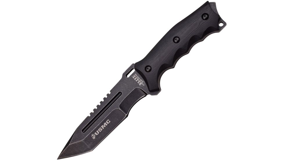 USMC Vindicator Fixed Blade Knife, 5.75in, Tanto, Black Stonewash, Black, G10 Handle USM2009SW
