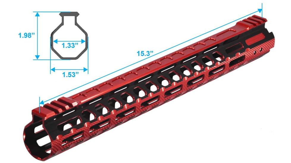 UTG Pro M-LOK AR15 15in Ultra Slim Rail, Black / Red 2-Tone, MTU019SSM3R2