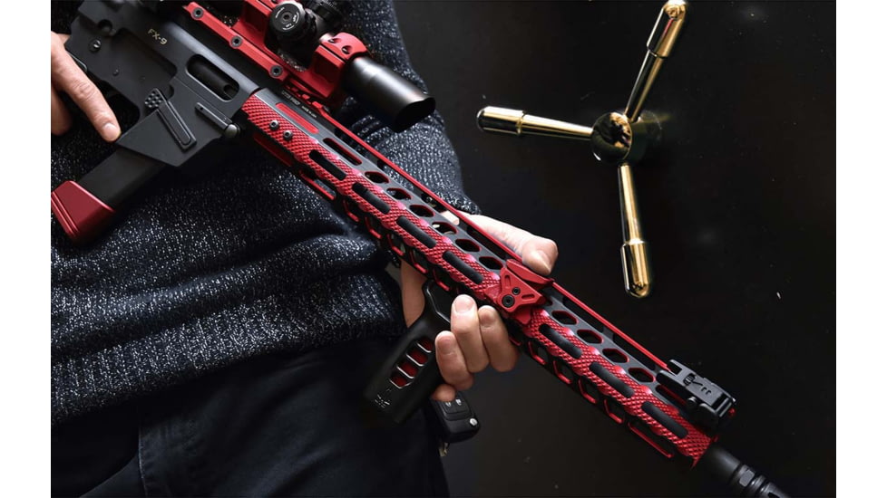 UTG Pro M-LOK AR15 15in Ultra Slim Rail, Black / Red 2-Tone, MTU019SSM3R2