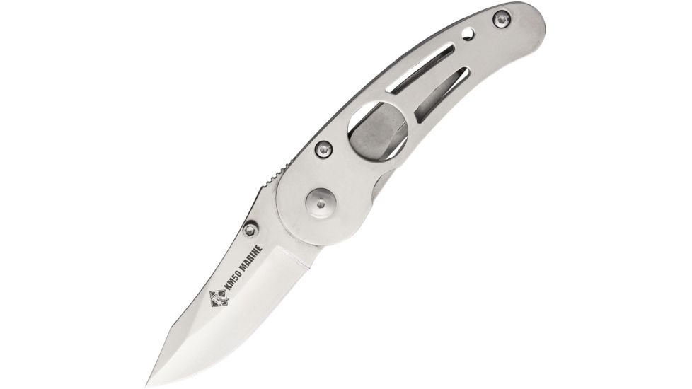 Utica Body Lock Folding Knife,2.75in,Clip Point, Stainless Handle UTKM50CP