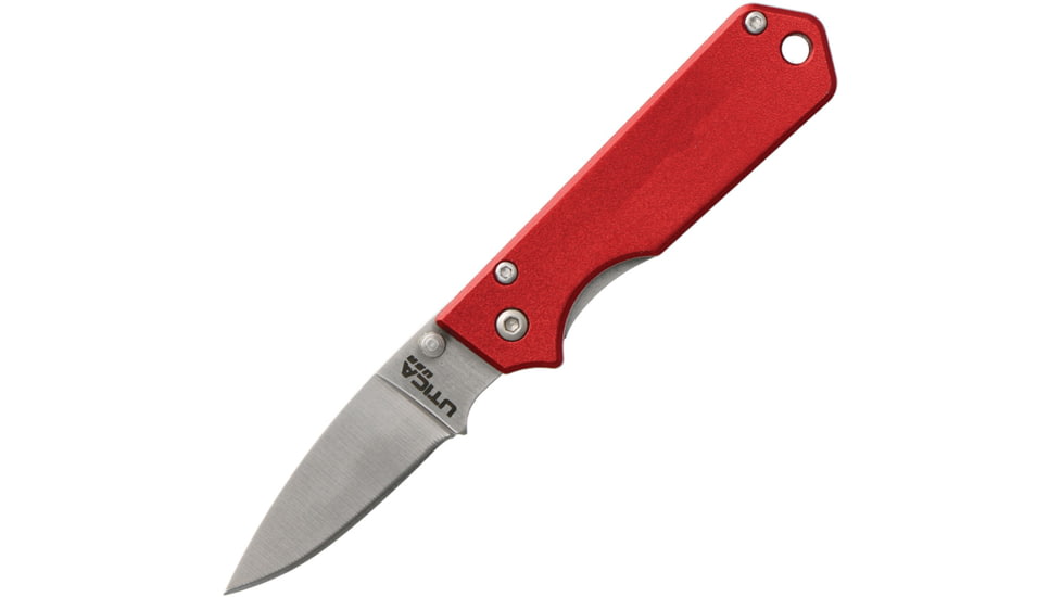 Utica Linerlock Red Folding Knife, 2 satin finish stainless blade, Red aluminum handle, 11-2012R