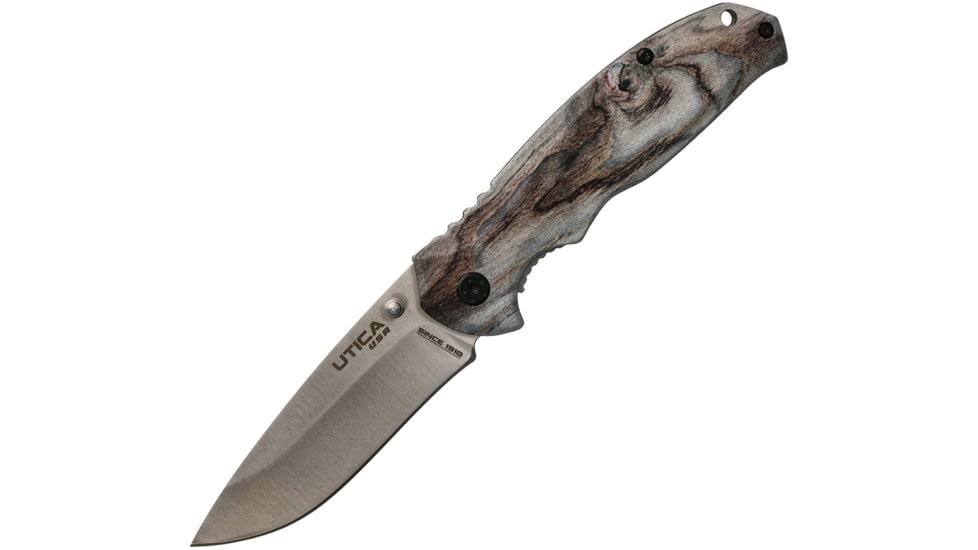 Utica Wilderness Stik I Linerlock Folding Knife, 3.25 satin finish 8Cr13MoV stainless blade, Camo aluminum handle, 91-1521CP