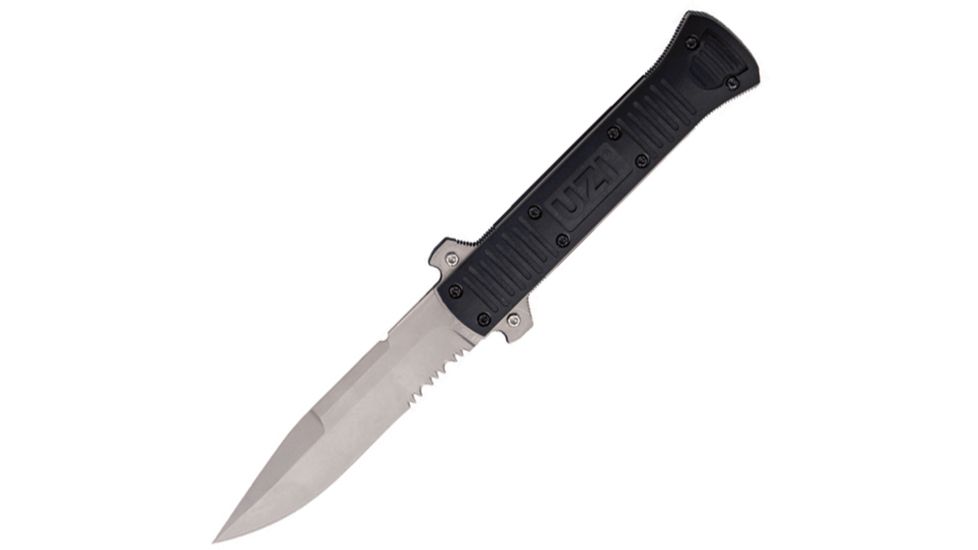 UZI Collapsible Fixed Blade Knife, 4in, Partially Serrated, Black, Composition Handle ZF0026B