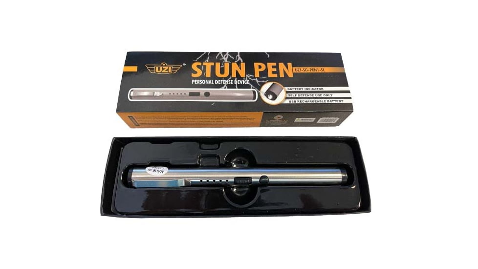 UZI Defense Stun Pen W/ Clip, Silver, UZI-SG-PEN1-SL