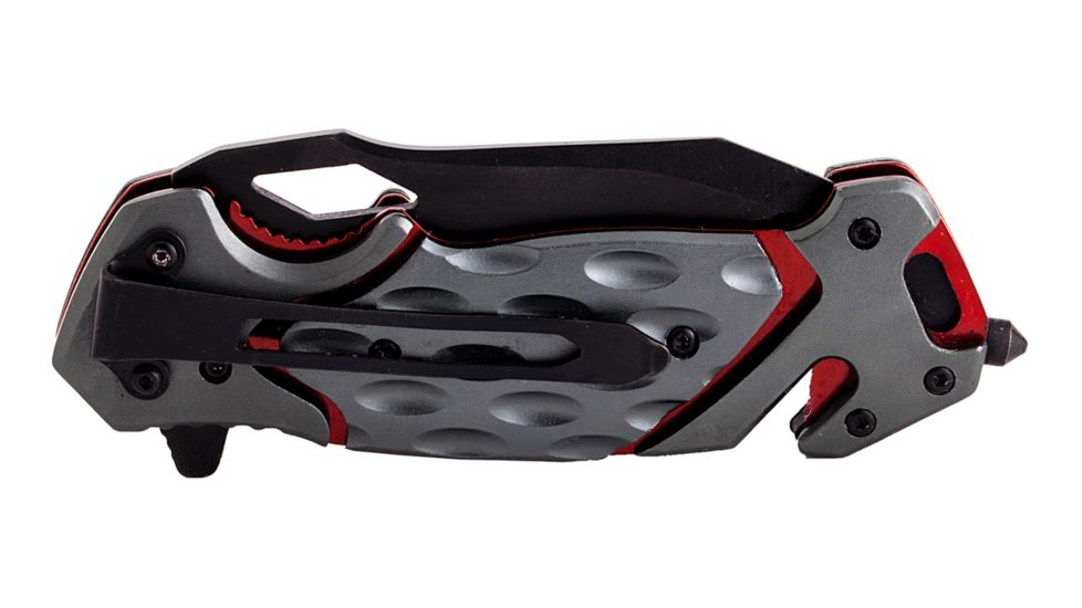 UZI Responder Steel Blade VII with Belt Cutter and Window Breaker, Black, Grey, and Red UZK-FDR-007