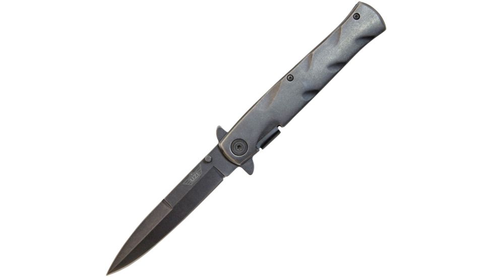 UZI Steel-etto A/O Folding Knife,3.875in,Stainless Steel,Black Stonewash,Stainless Handle UZKFDR018