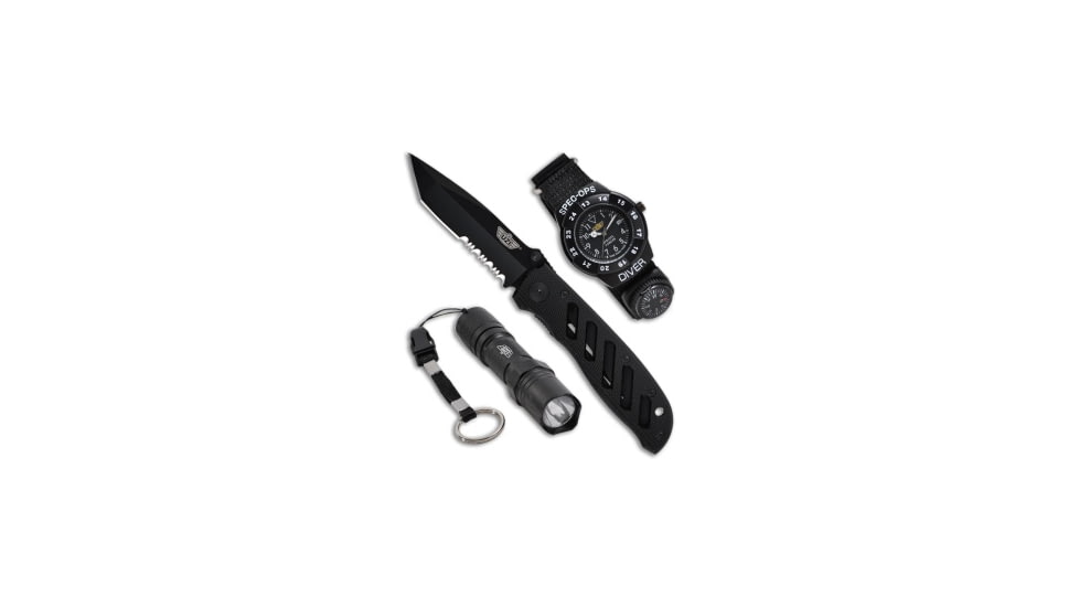 Uzi UZI Special Forces Flashlight Watch + Folding Knife Set, Black, 420, adult, male, BHQ-7395