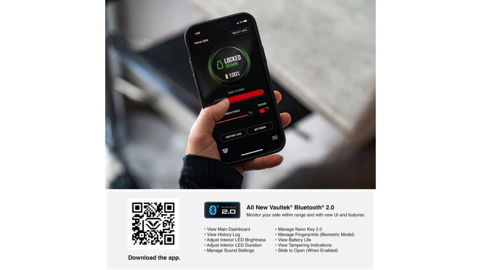 Vaultek Safe Compact Bluetooth 2.0 Smart Safe, 20 Series, Black, VS20-BK