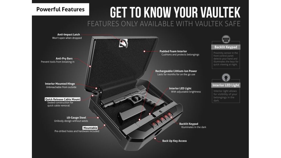 Vaultek Safe Essential Series VE10 Safe, Black, VE10-BK